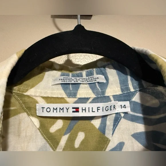 Vintage Tommy Hilfiger Leaf Bloude 100% lightweight gauze cotton size 14 - Picture 3 of 10